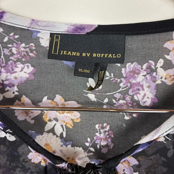 I Jeans by Buffalo Black Sheer Floral Blouse XL Bohemian Whimsigoth - Picture 2 of 13